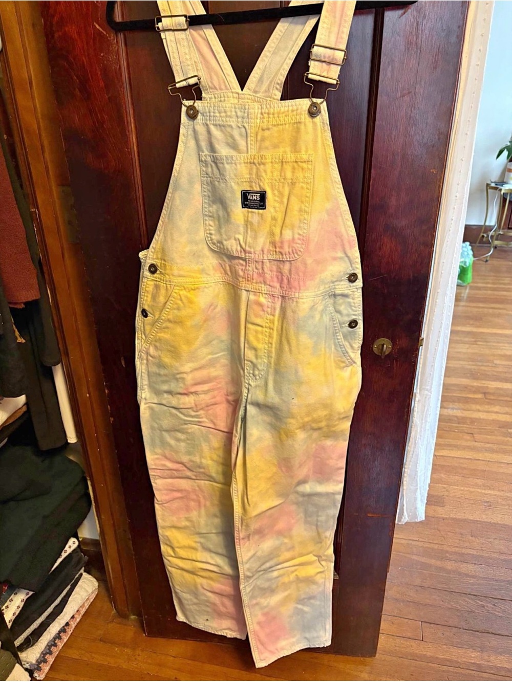 Vans Tie-Dye Canvas Overalls in Pastel Yellow & Pink